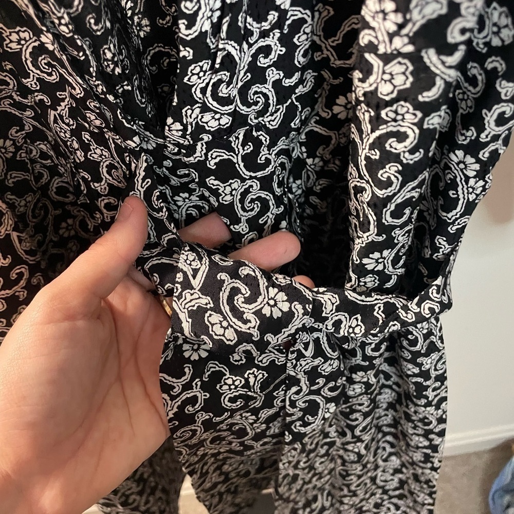 NWT BODEN|| Swirl Sprig Ruched Sleeve Mini Wrap Dress Black White Anthropologie - Picture 8 of 11